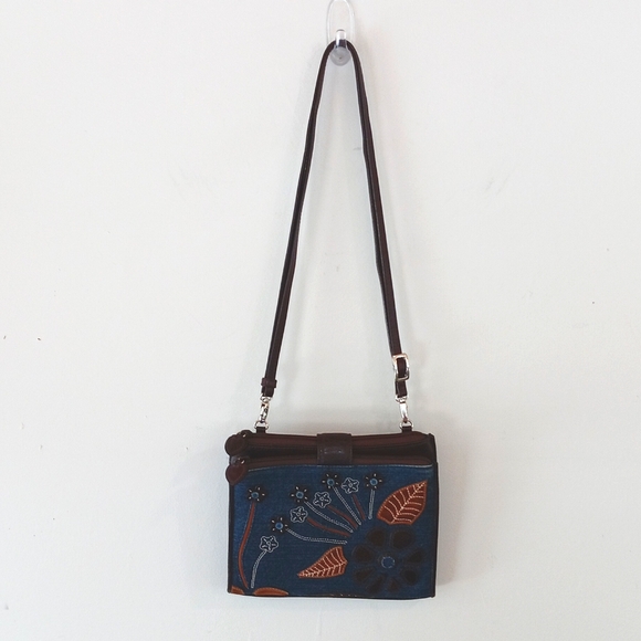 Brighton denim & leather applique embroidered flower purse - Picture 10 of 10